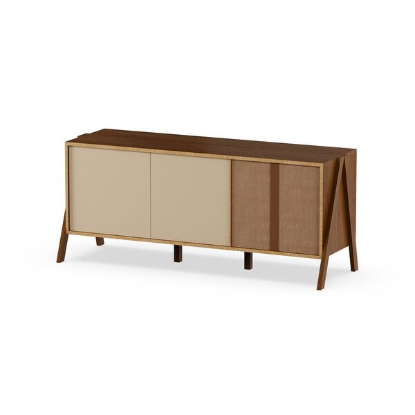 White and Walnut Wood Sideboard Storage Cabinet - White and Walnut