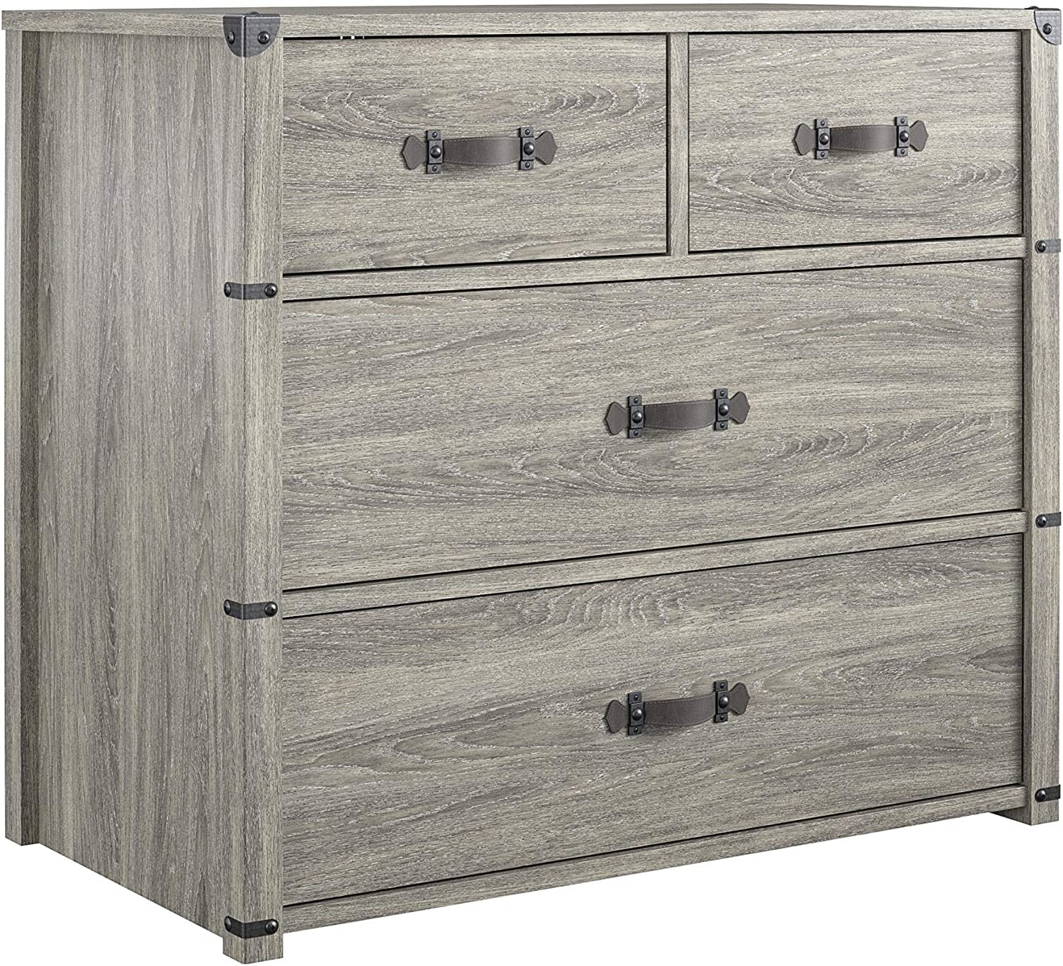 GUVSOETS Nova 4 Drawer Storage Grey Dresser, Gray Oak