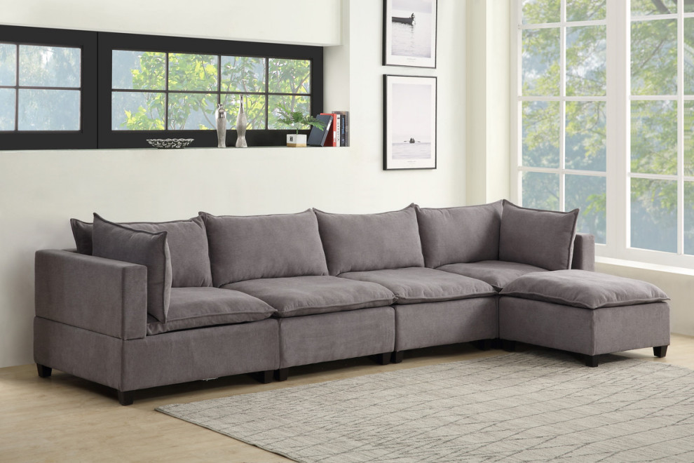 Madison Fabric Down Feather 5 Piece Modular Sectional Sofa Chaise   Transitional   Sectional Sofas   by Lilola Home  Houzz