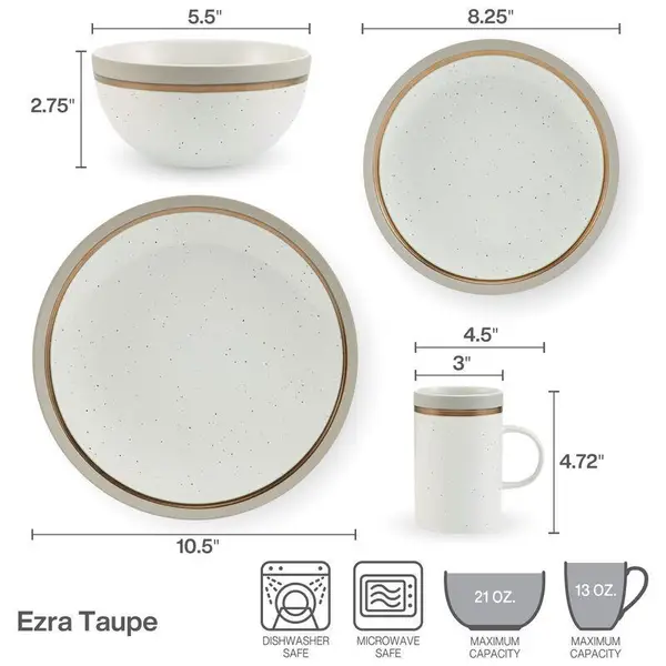 Pfaltzgraff 16-Piece Ezra Taupe Dinnerware Set