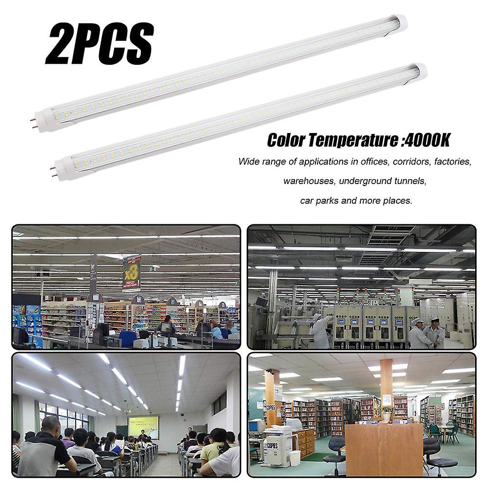 2pcs T8 Fluorescent Double-row Led Tube Light 60cm Length 18w Day White 4000k