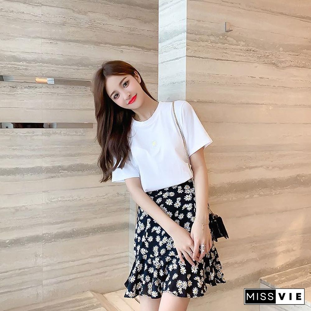 Pastoral Daisy Print T-shirt+Skirt P13849