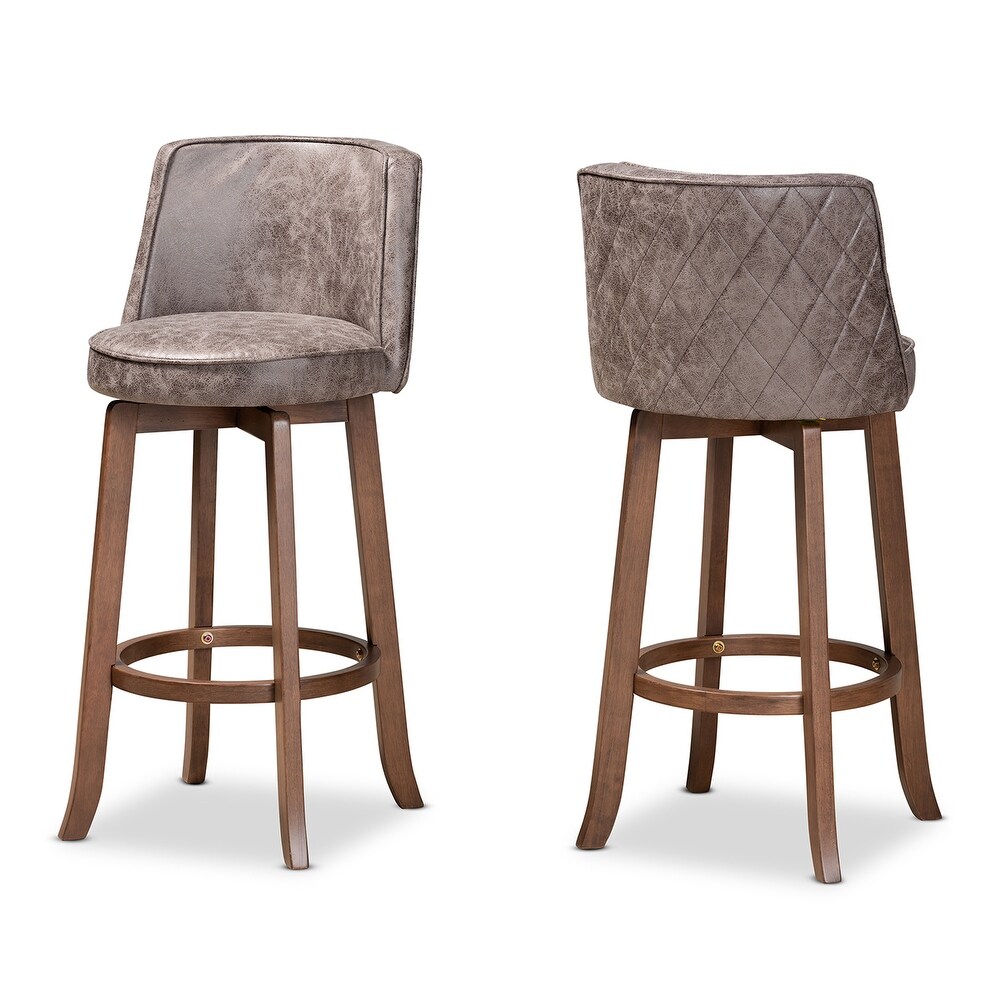 Adams Transitional Upholstered and Walnut Wood 2 PC Bar Stool Set