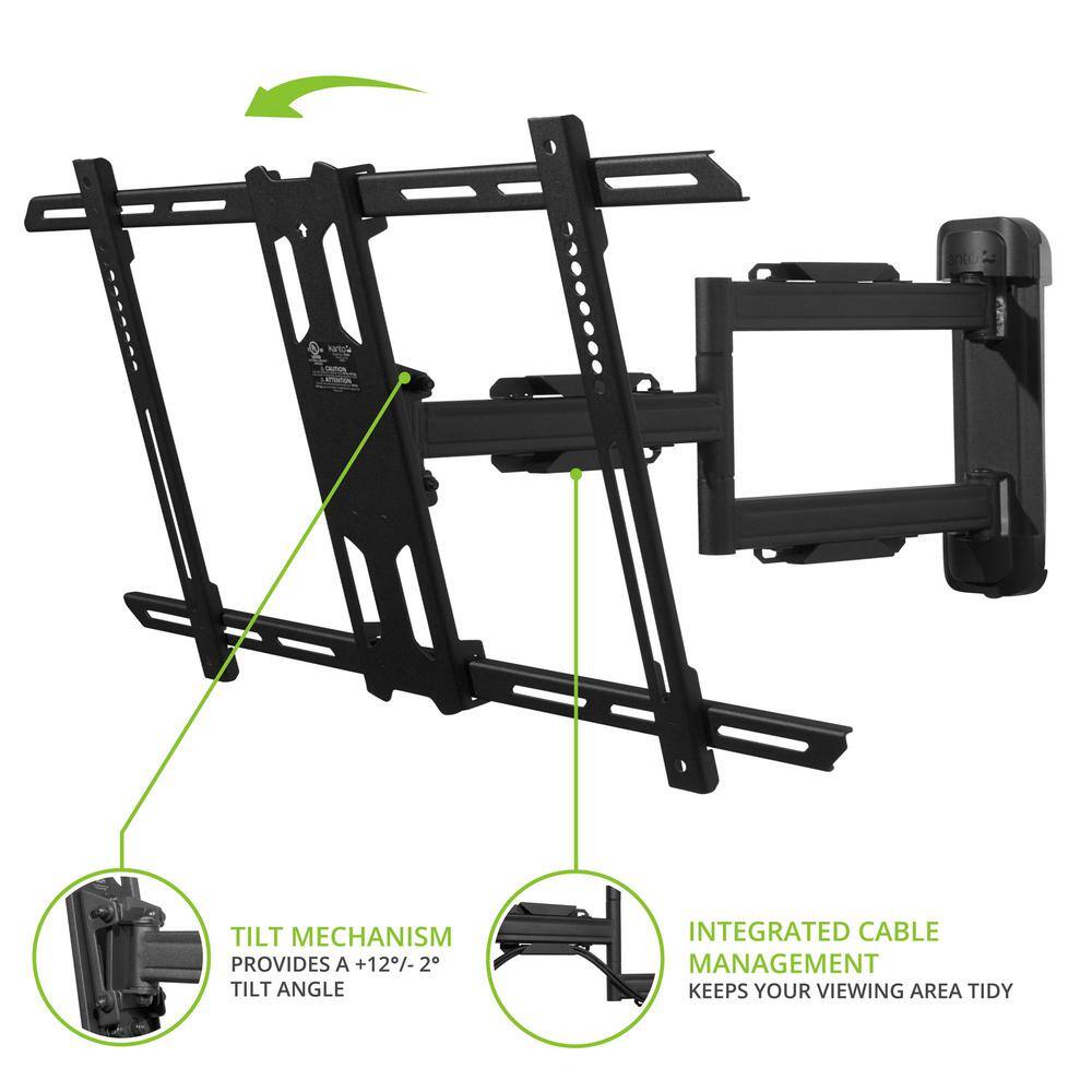 KANTO Full Motion Single Stud TV Wall Mount with Cable Management for 37 in. - 60 in. TVs in Black PS350