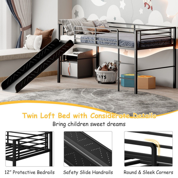 Costway 38246701 Twin Metal Loft Bed with Slide Sa...