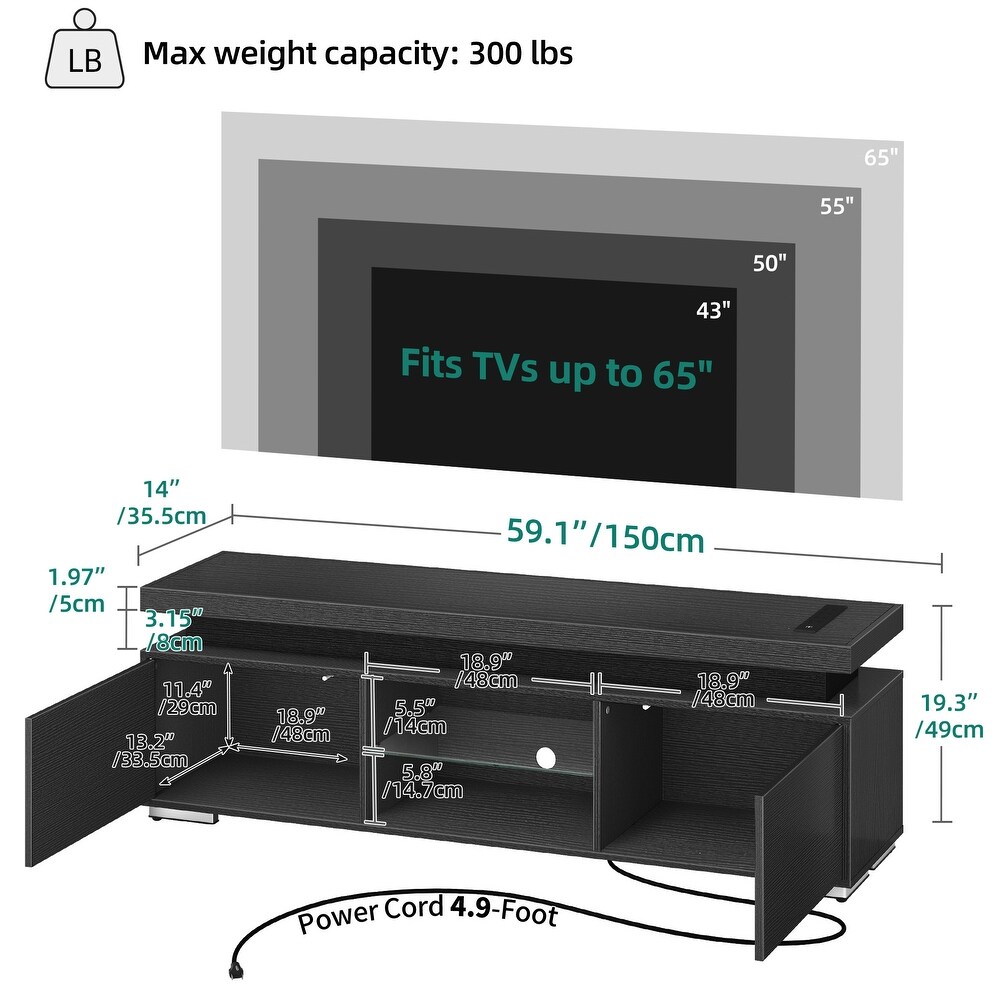 Modern LED Entertainment Center TV Stand Media Console with Power Outlets USB Port