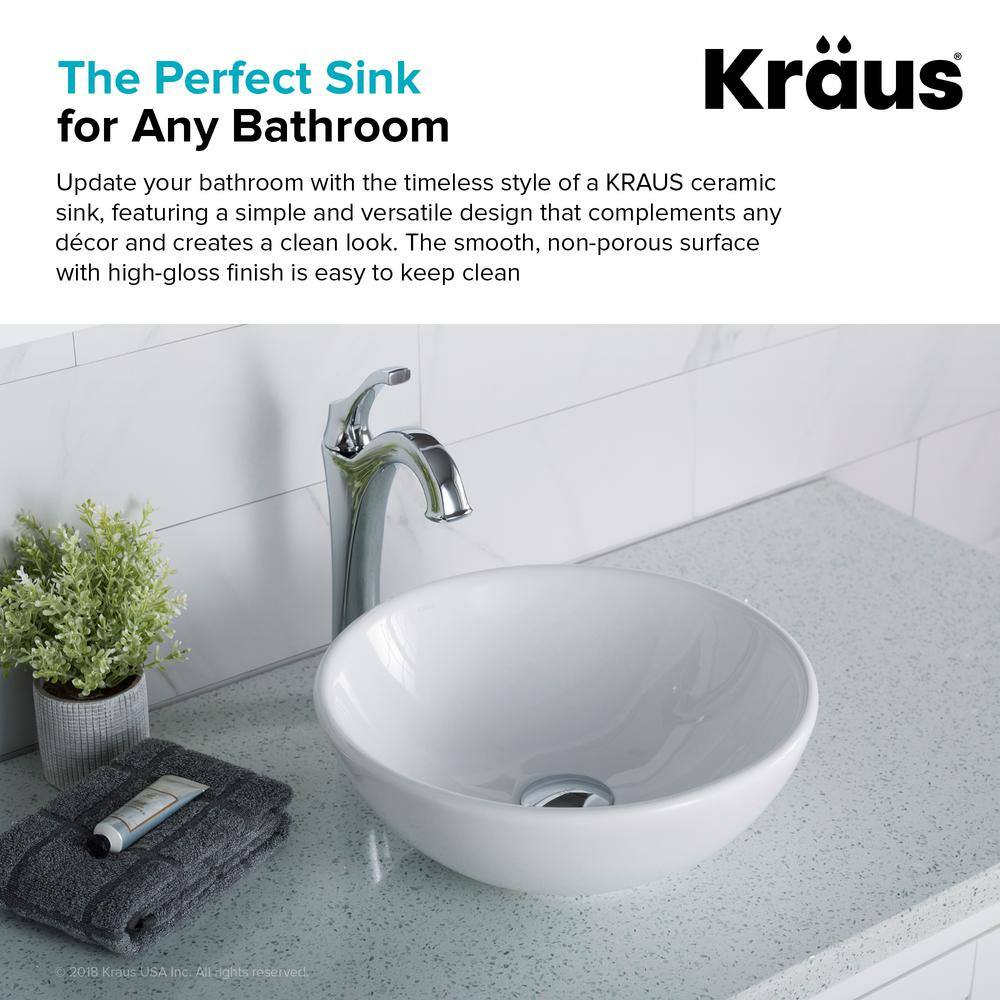 KRAUS Elavo Small Round Ceramic Vessel Bathroom Sink in White KCV-341