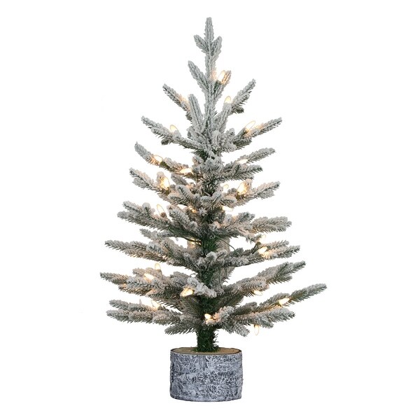 Puleo International PreLit 2' Potted Flocked Pencil Arctic Fir Artificial Christmas Tree