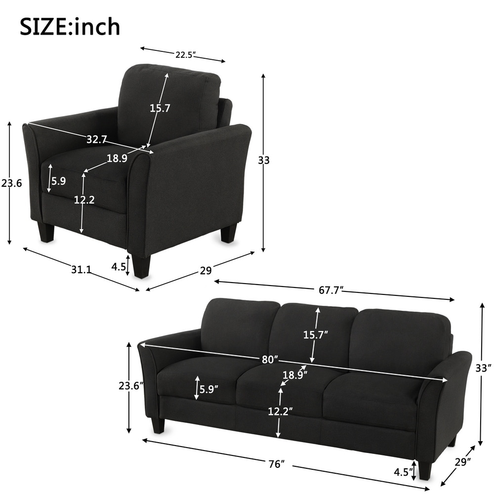 Fabric Living Room Sofa Set with Chair and 3 Seat Sofa