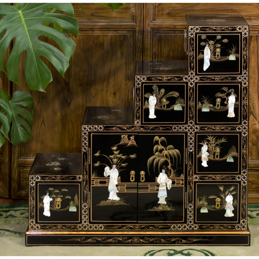 Black Lacquer Mother of Pearl Motif Japanese Step Tansu Cabinet   Asian   Accent Chests And Cabinets   by China Furniture and Arts  Houzz