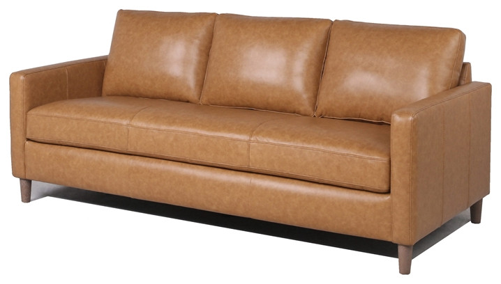 Maklaine 20 quotModern Leather Upholstered Fitted Back Sofa in Caramel   Midcentury   Sofas   by Homesquare  Houzz