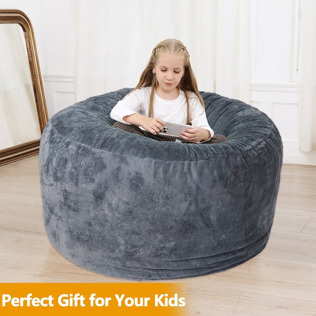 Bean Bag Chair Cover no Filler Adult Beanbag Chair Outside Cover Big Round Soft Fluffy Faux Fur Beanbag Lazy Sofa Bed Cover