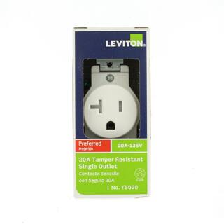 Leviton 20 Amp Commercial Grade Tamper Resistant Single Outlet White (10-Pack) VBX-T5020-W0S