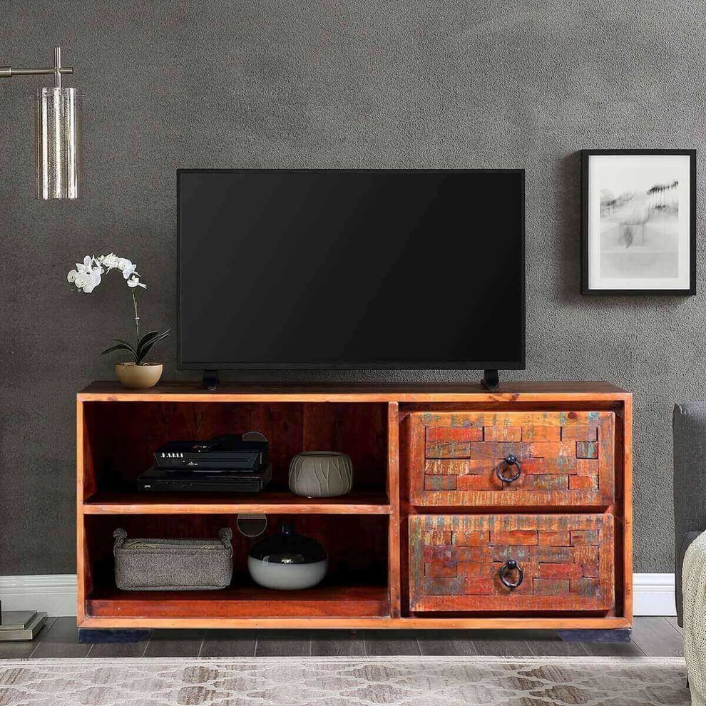 Virgie Reclaimed Wood 2 Drawer TV Stand Media Cabinet   Farmhouse   Entertainment Centers And Tv Stands   by Sierra Living Concepts Inc  Houzz