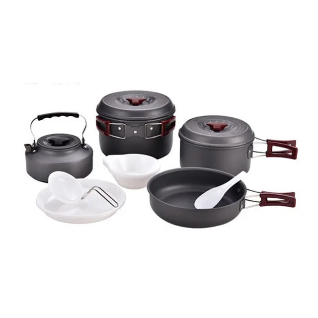 Outdoor Large Capacity Cookware Set Camping Hiking Cooking Utensil With Kettle Pan