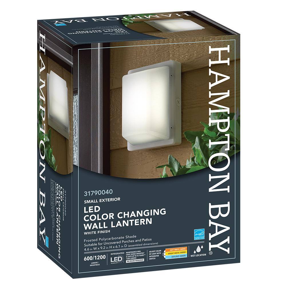 Hampton Bay 9 in. White LED Outdoor Impact Resistant Light 3 Color Temperature Option Weather Rust Resistant 600 to 1200 Lumen Boost 504091110