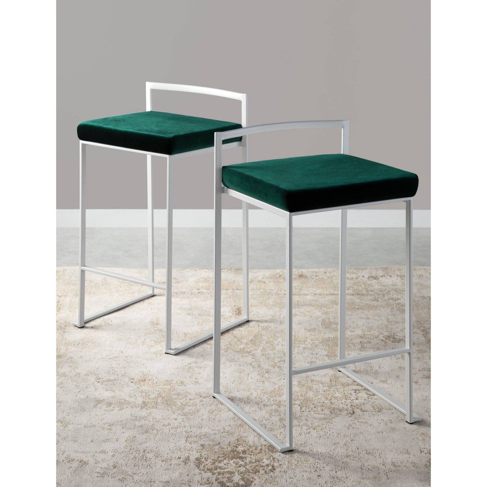 LumiSource Fuji 27 in. Stackable Velvet Counter Stool - Set of 2