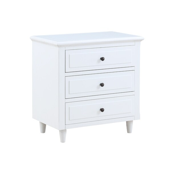 3-Drawer White Nightstand with Storage Wood Cabinet - - 34395861