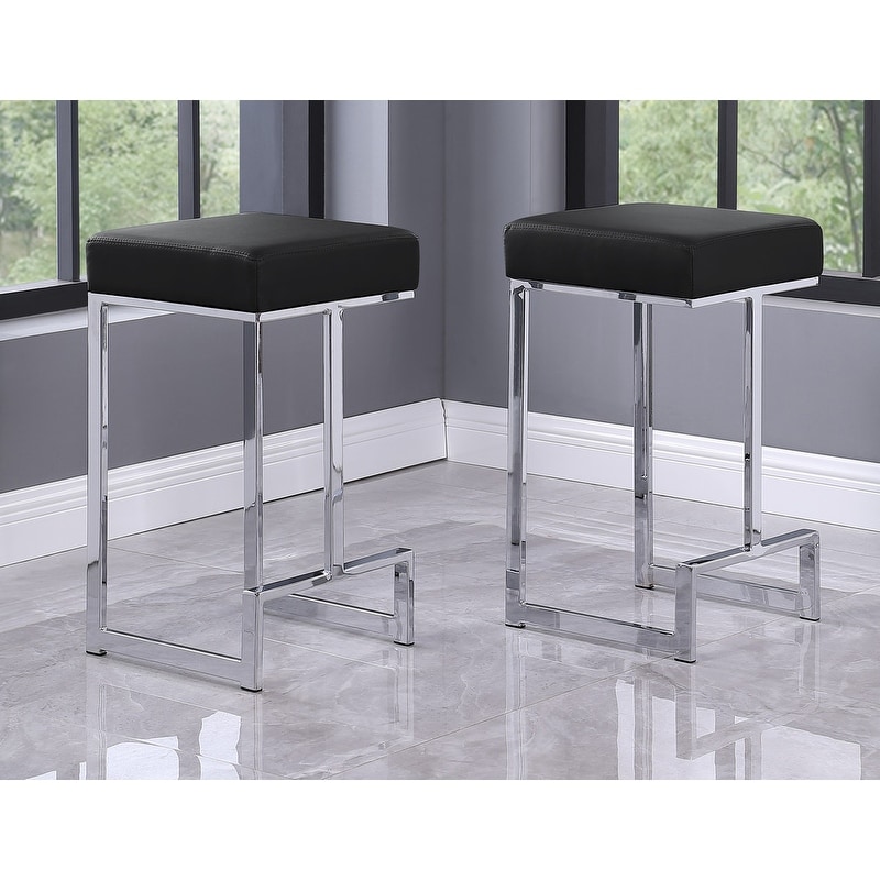 Best Master Furniture Synthetic Leather Silver Counter Height Stool (Set of 2)