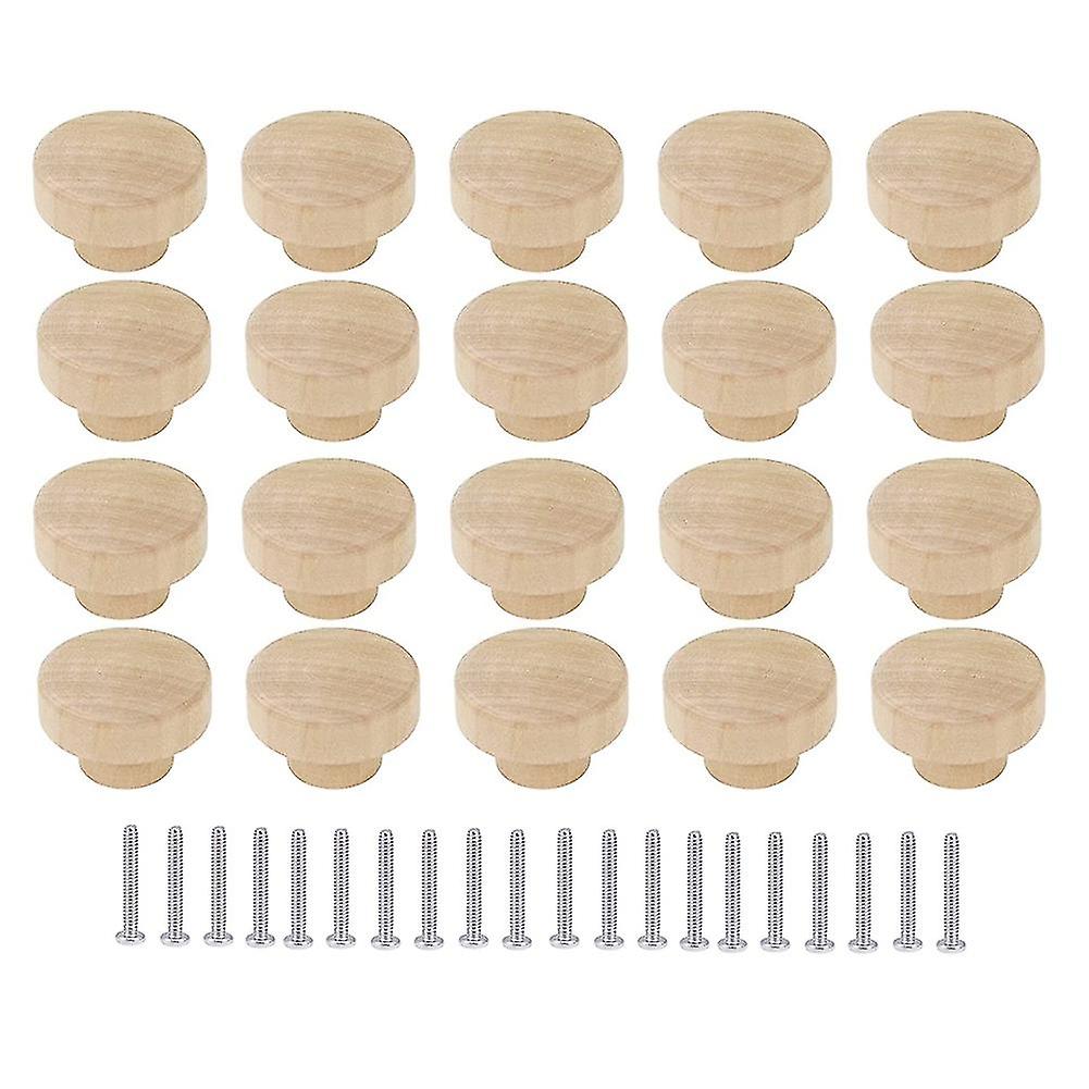 20pcs Round Unfinished Wood Drawer Knobs 35mm Dia Wood Furniture Cabinet Dresser Pulls