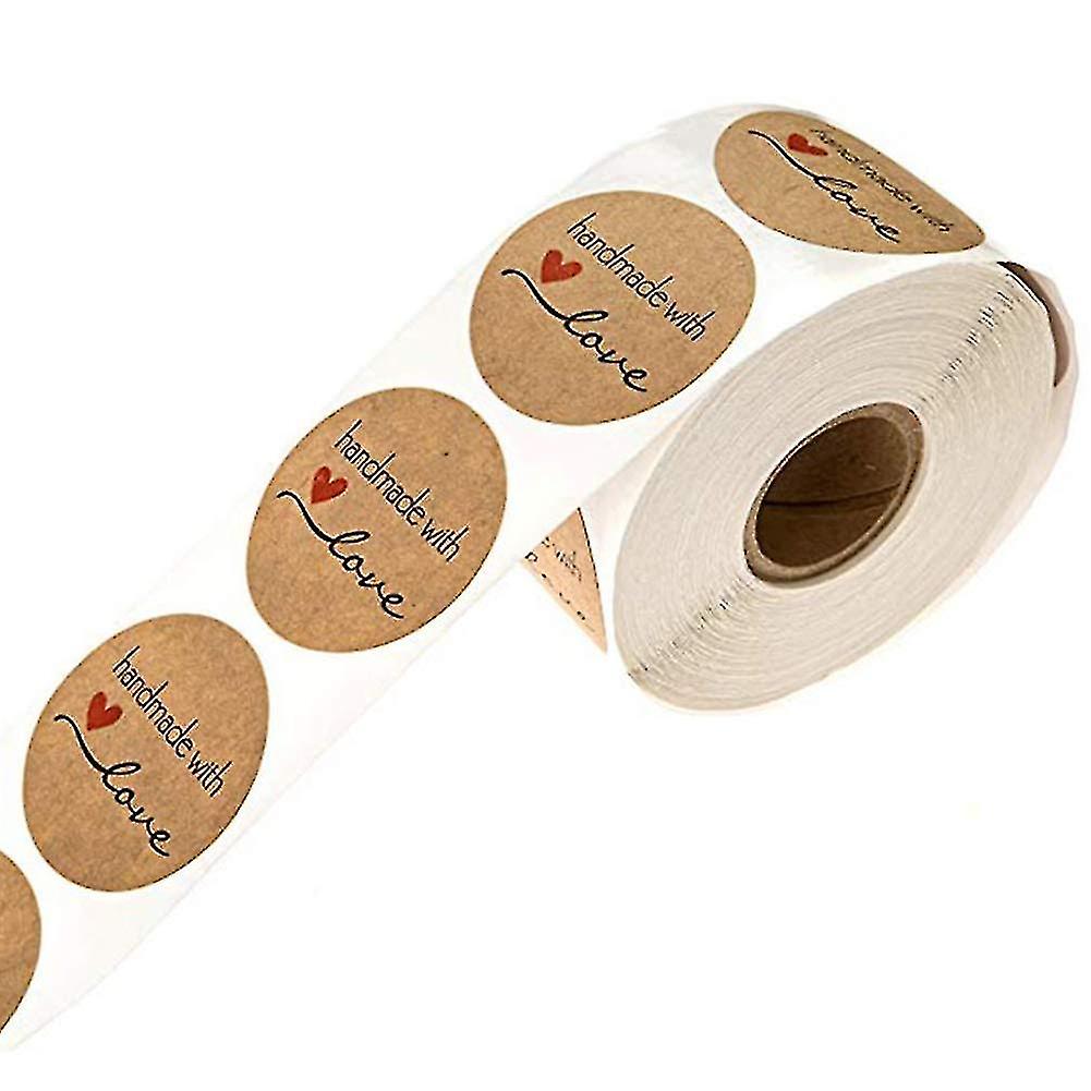 500pcs 1 Roll Cartoon Handmade With Love Round Baking Sticker Self-adhesive Label Decor For Homemade