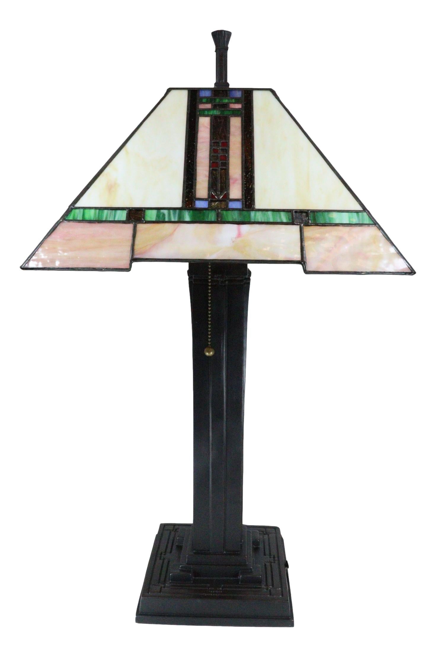 Louis  Mission Style Geometric Vectors Stained Glass Shade Table Lamp