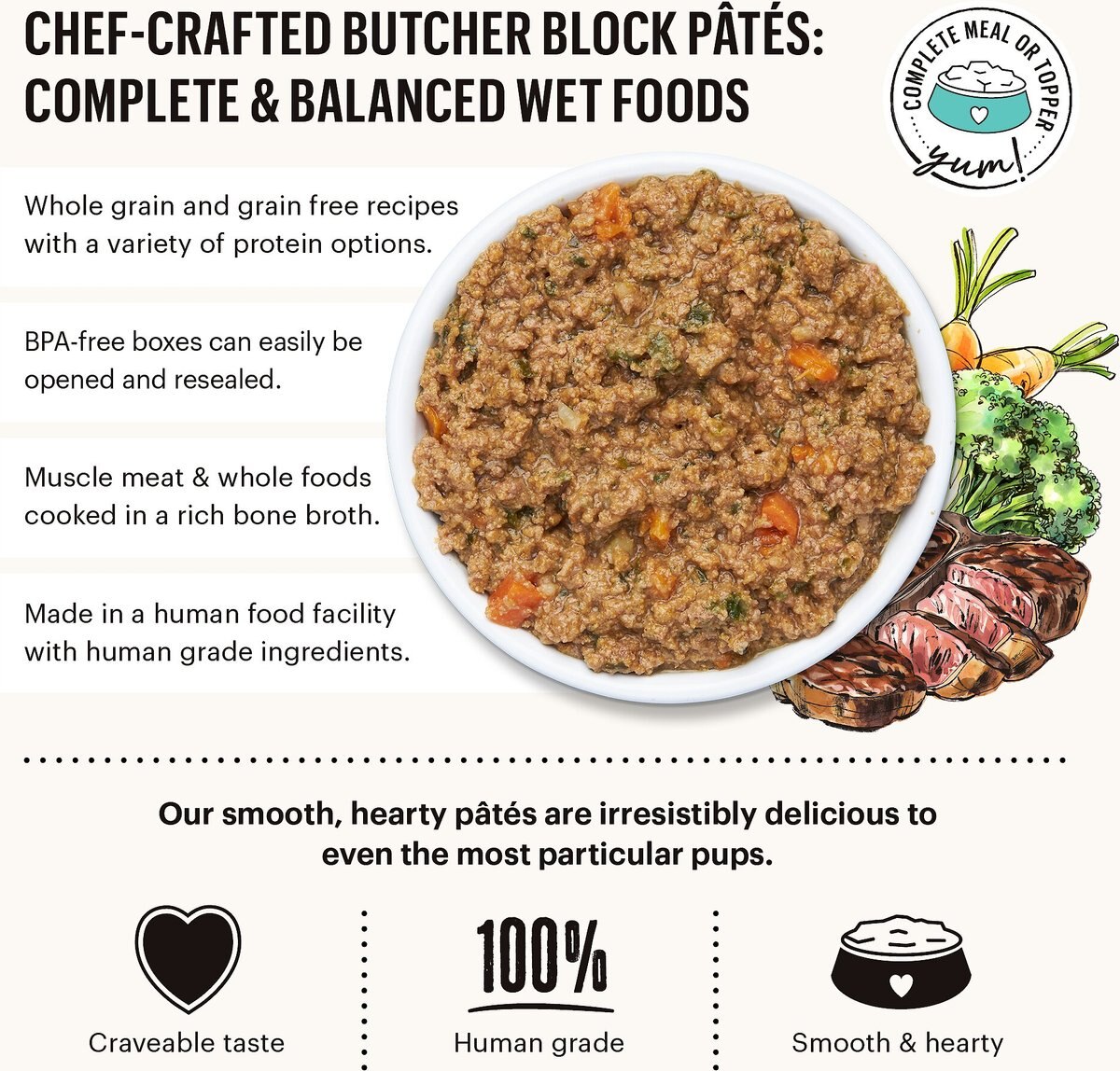 'The Honest Kitchen Butcher Block Pate Turkey， Duck and Root Veggies Wet Dog Food， 10.5-oz bag， case of 6