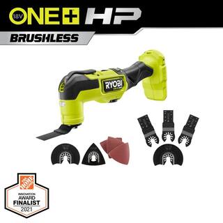 RYOBI ONE+ HP 18V Brushless Cordless Multi-Tool (Tool Only) with 4-Piece Wood Oscillating Multi-Tool Blade Set PBLMT50B-A24401