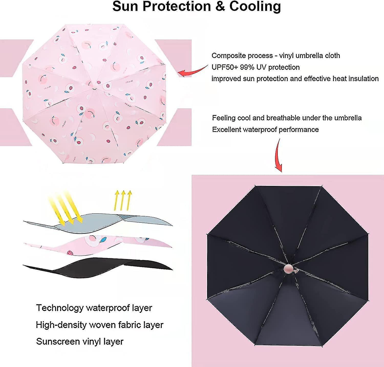 Liangnv Mini Windproof Folding Travel Umbrella， Sun and Rain Umbrellas， Compact Portable For Women Men