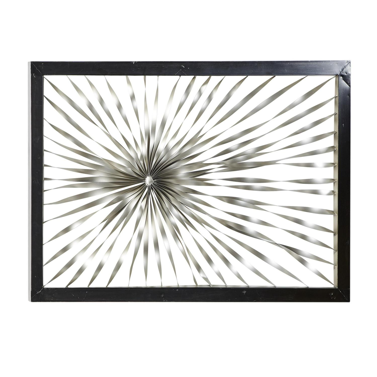 DecMode Silver Metal Coiled Ribbon Sunburst Wall Decor with Black Frame