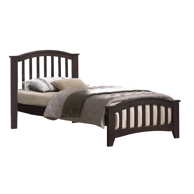 Wooden Twin Size Bed with Slated Design Headboard and Footboard， Dark Brown