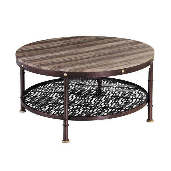 Davee Round Wood and Metal Coffee Table - dia 36 in