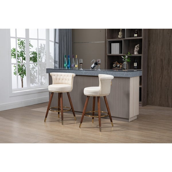 Modern Swivel Bar Stools Set of 2， Upholstered Counter Height Barstool Bar Chairs with Backrest and Footrest