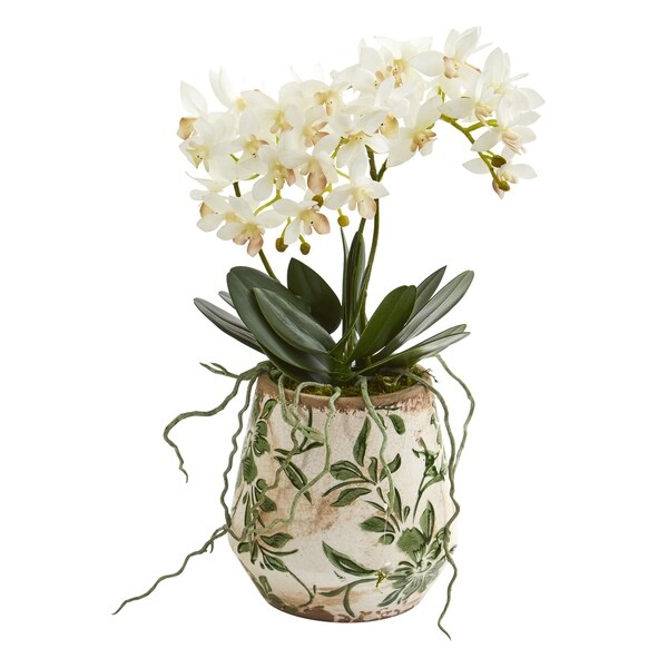 13 Mini Orchid Phalaenopsis Artificial Arrangement in Floral Vase