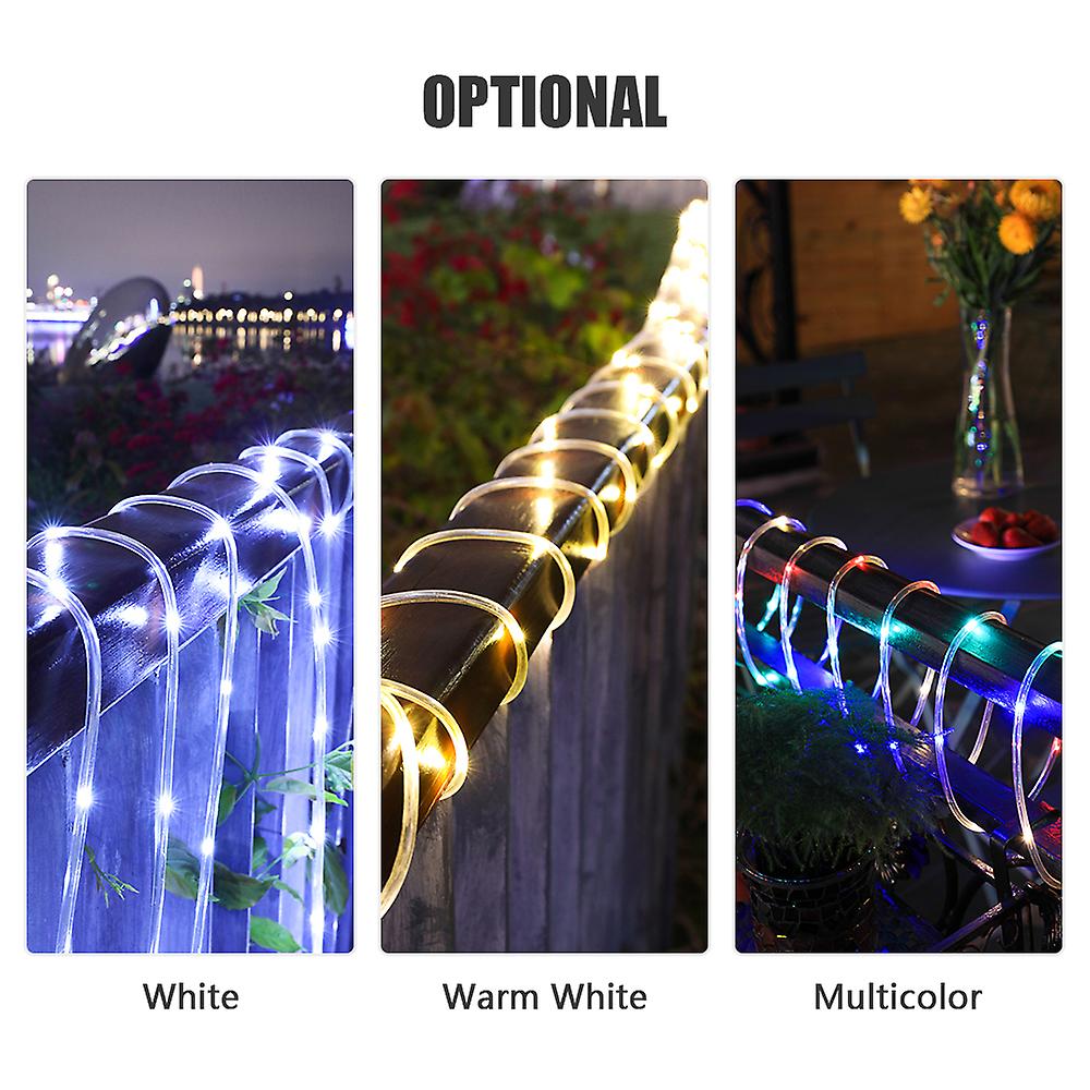 Warm White Solar Led Rope Lights Christmas Decorative Light 32.8ft 100 Leds Remote Control 8 Light Modes Timing Function Dimmable Warm White Indoor and