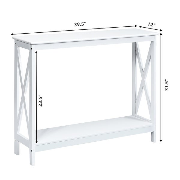 2 Tier Console Table X Design Accent Table with Storage Shelf