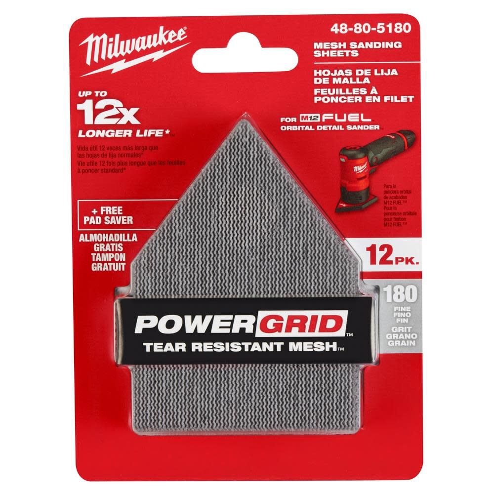 Milwaukee 180 Grit Mesh Sanding Sheets for M12 Orbital Detail Sander 12pk 48-80-5180 from Milwaukee