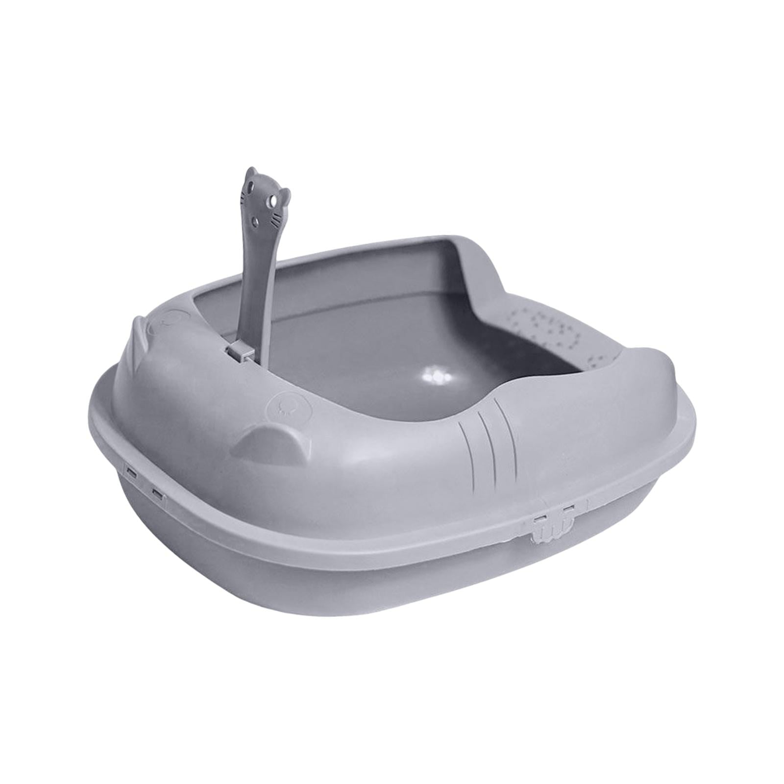 Cat Litter Box Bedpan Sand Box Container Durable Toilet Semi Enclosed Splashproof Cat Litter Tray for Rabbits， Cats， Kitty ， Gray