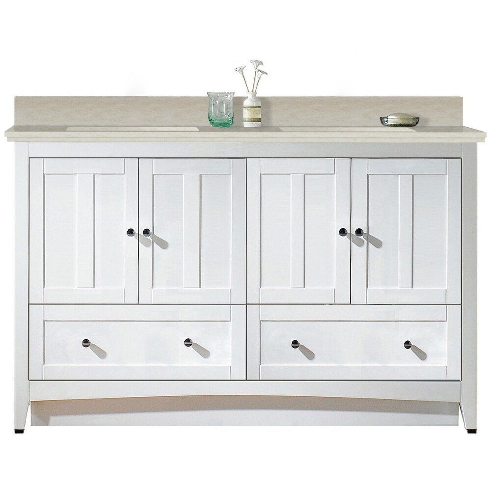 59 in. W Floor Mount White Vanity Set For 3H4 in. Drilling Beige Top White UM Sink