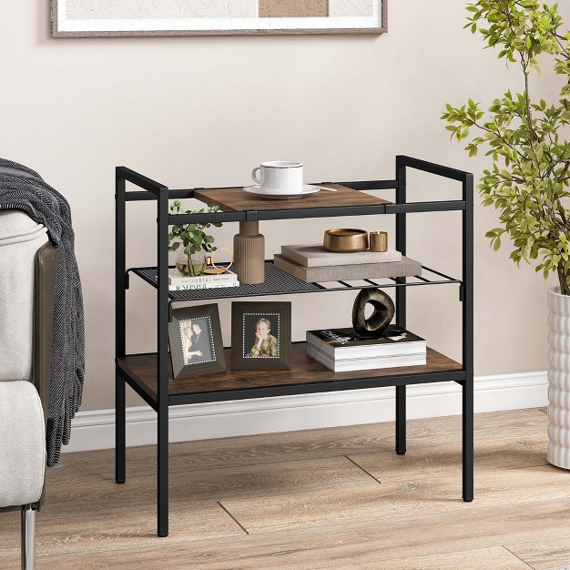 Costway Industrial Entryway Table 3 tier Sofa Side Table With Removable Panel amp Mesh Shelf