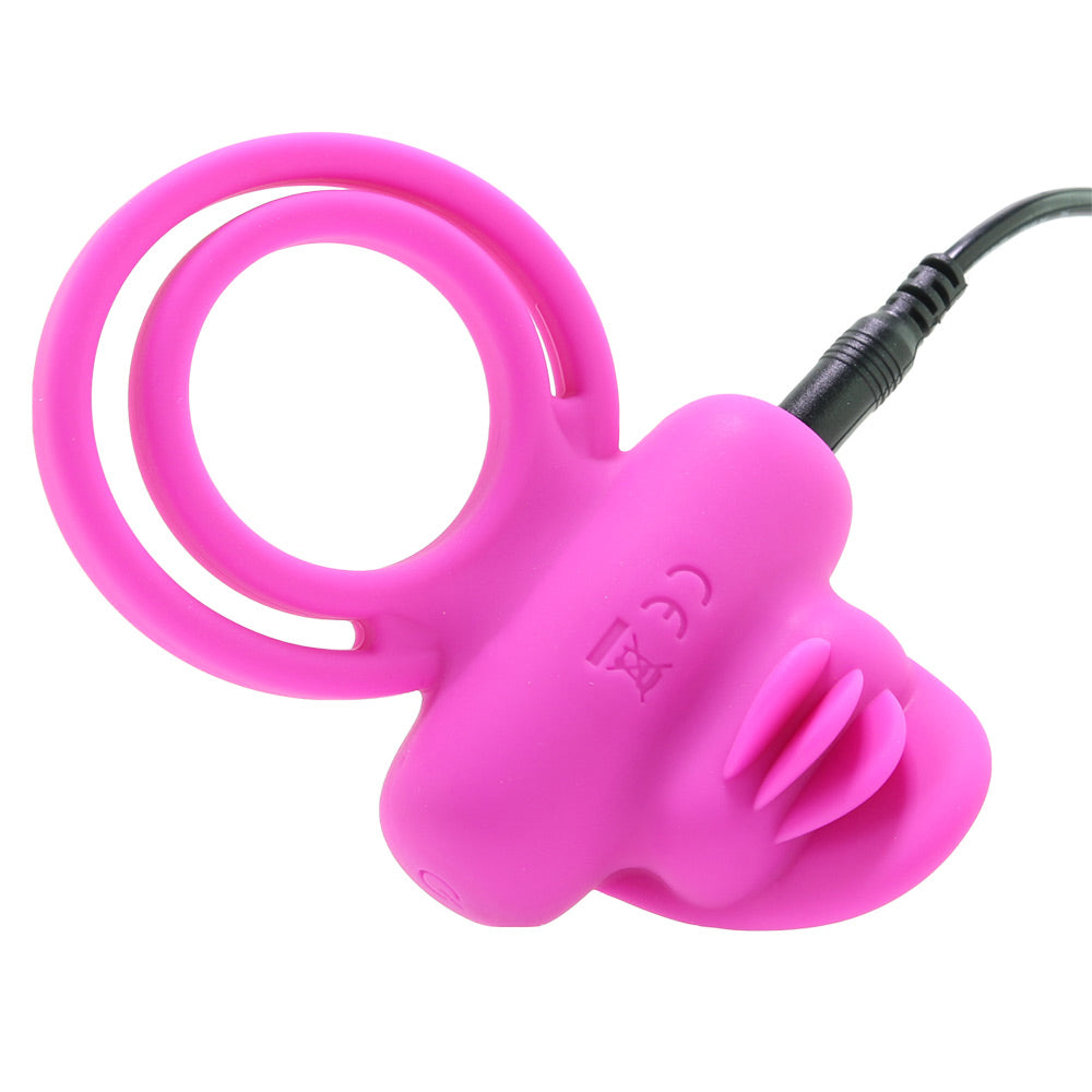 Dual Clit Flicker Vibrating Cock Ring in Pink