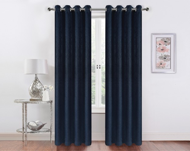 Kate Aurora 2 Pack Hotel Embossed Textured Light Filtering Grommet Top Window Curtain Panels