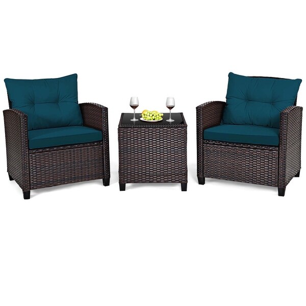 Outdoor 3piece Cushioned Rattan Patio Furniture Conversation Set