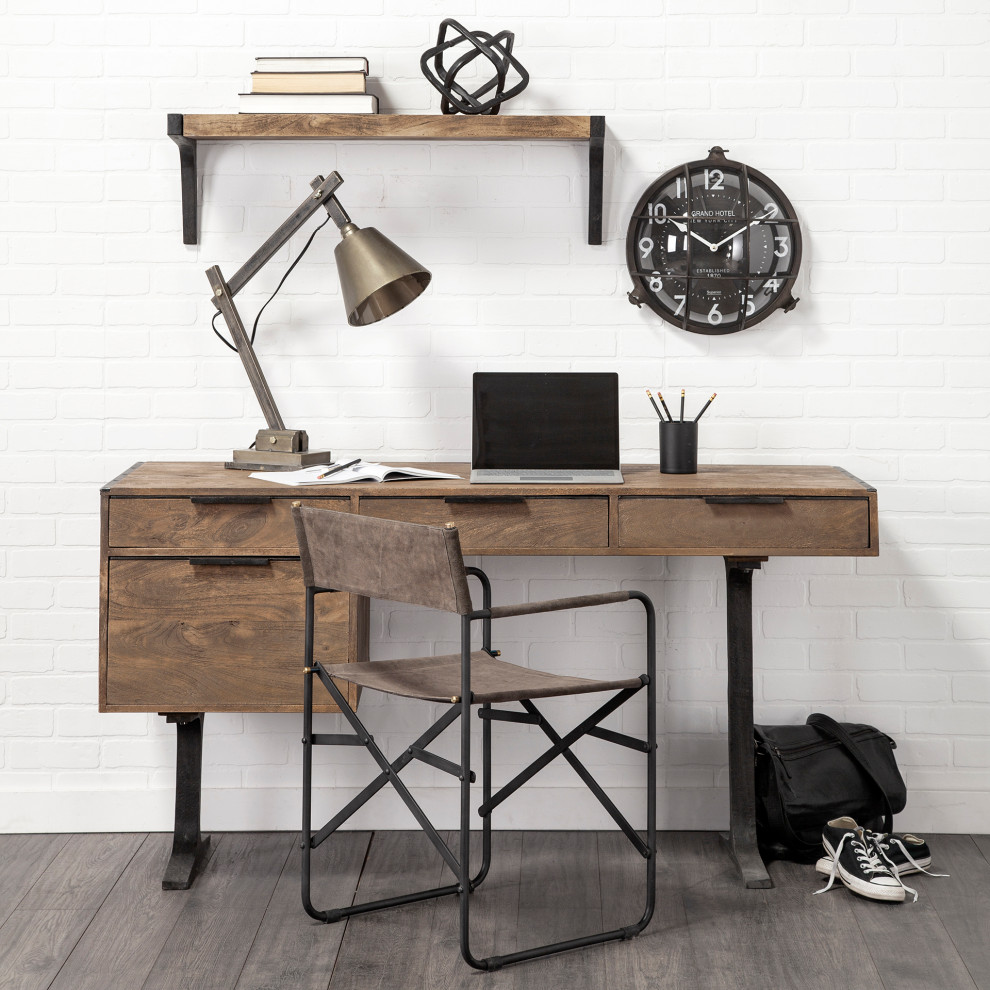 Direttore Brown Gray Suede With Black Metal Folding Frame Dining Chair   Industrial   Dining Chairs   by Mercana  Houzz