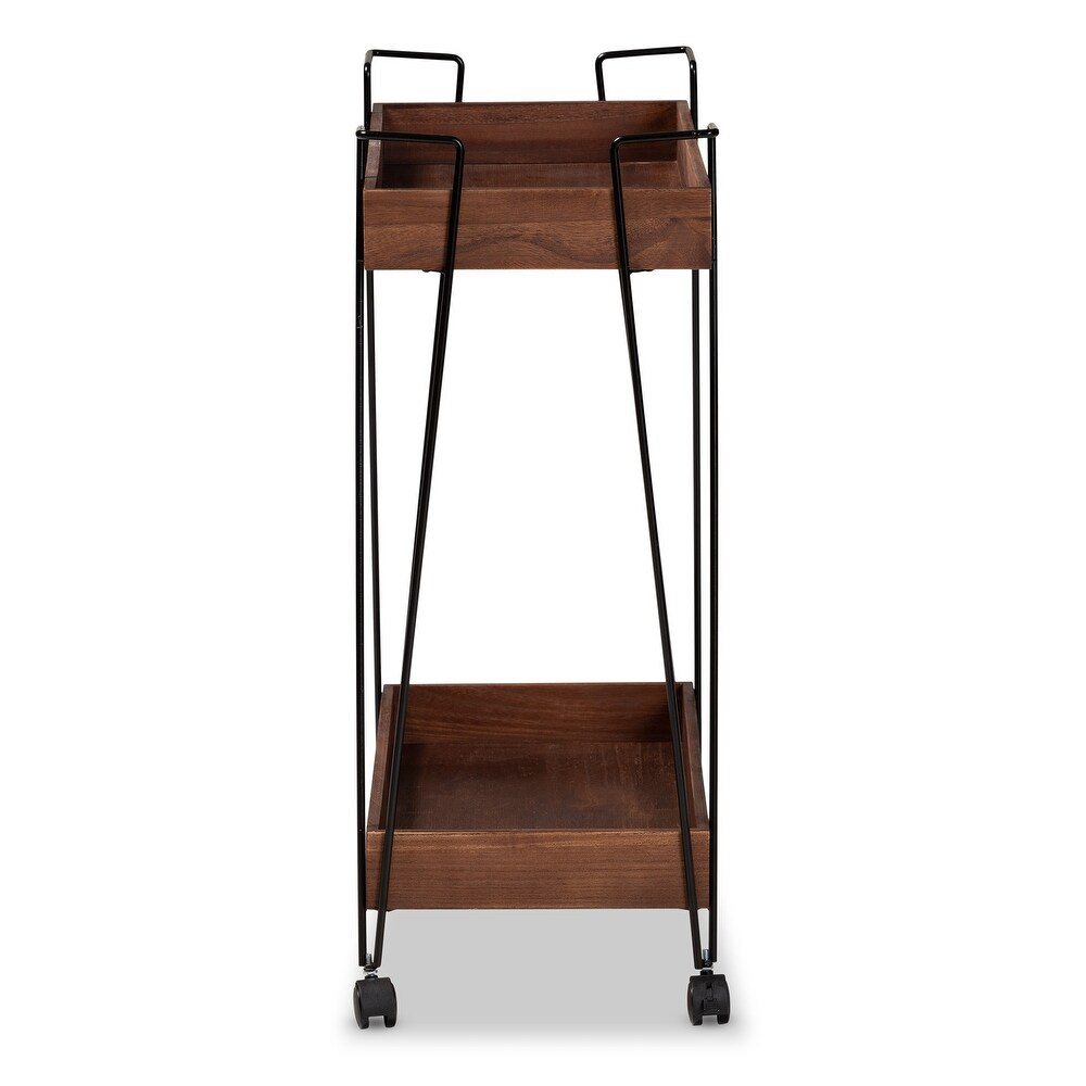 Reynard Modern   Industrial 2 Tier Wine Cart Walnut Brown