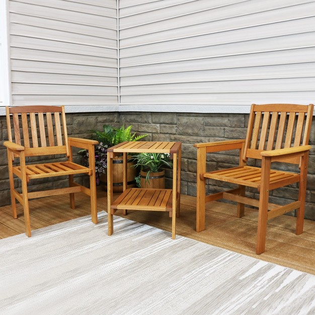 Sunnydaze Outdoor Meranti Wood With Teak Oil Finish Patio Table And Chairs Conversation Set Brown 3pc