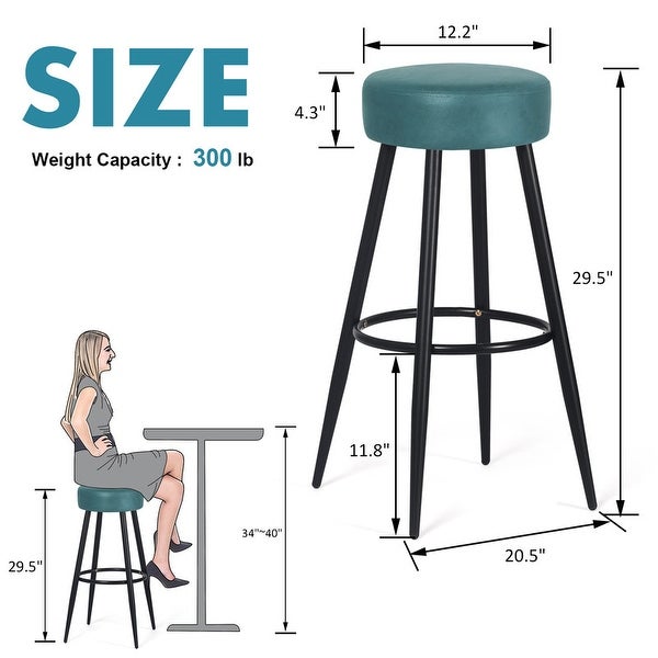 Adeco Set of 2 Bar Stools， Round Counter Height Stools with Footrest