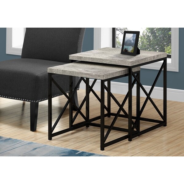 Set of 2 Black and Gray Contemporary Square Nesting Tables 21.25