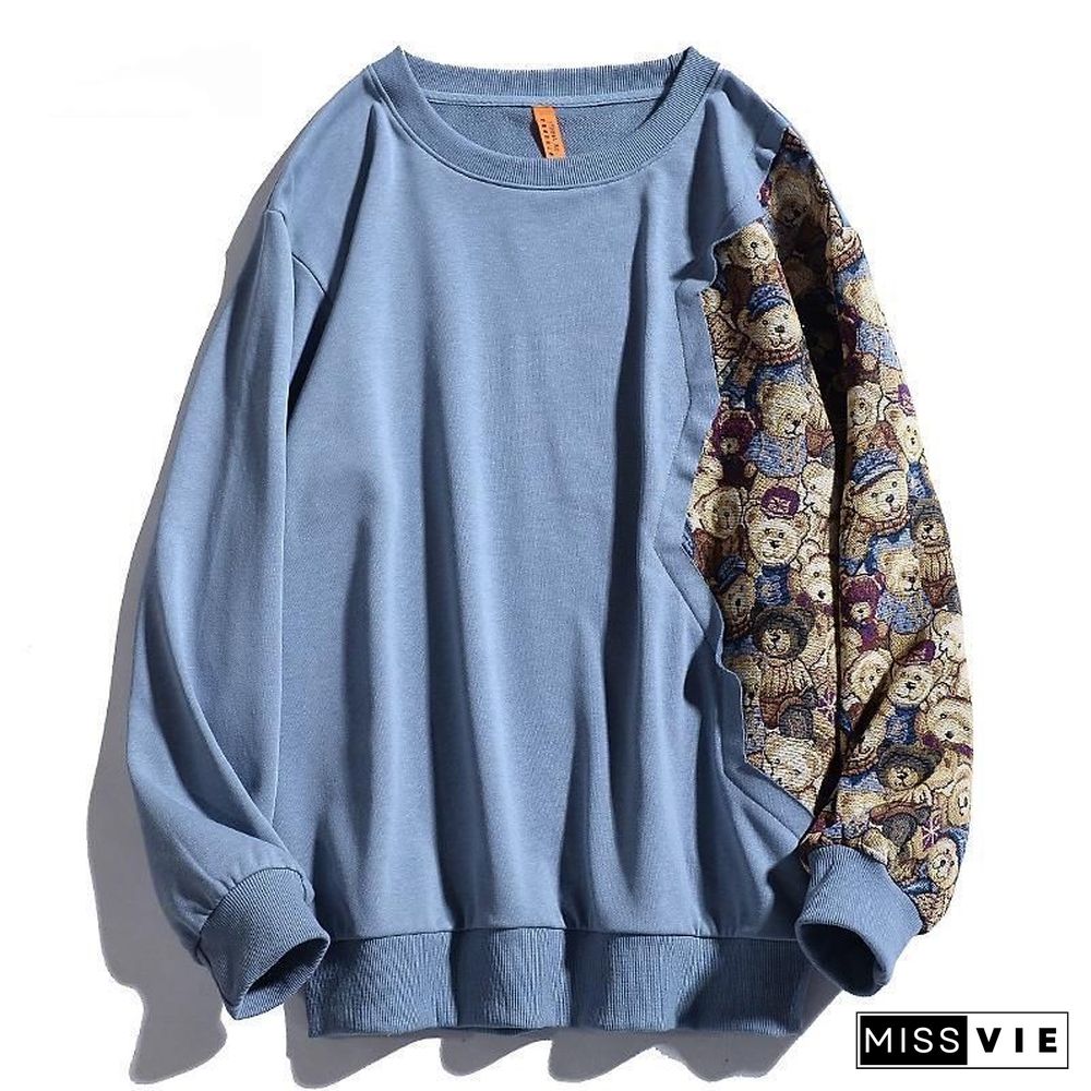 Oversized S-3Xl Couple Harajuku Hoodies Spring Fall Women Patchwork Fashion Bear Sweatshirts Female Long Sleeve Pullover Clothes