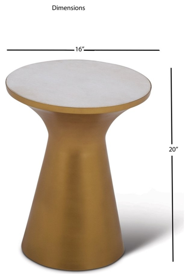 Bowery Hill 16 quotRound Contemporary Metal End Table with Marble Top in Brass   Contemporary   Side Tables And End Tables   by Homesquare  Houzz